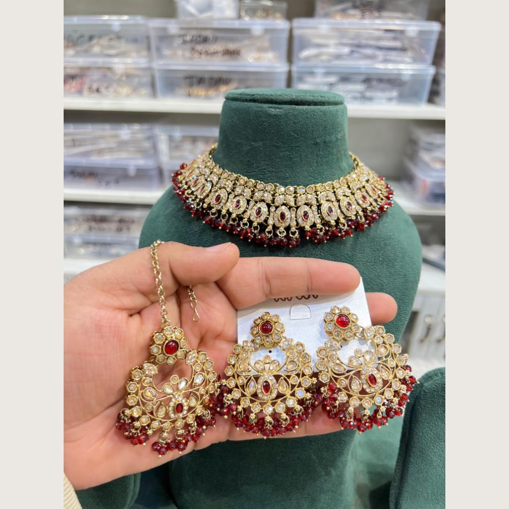 Hira Collections Premium Pota Stone And Austrian Stone Choker Necklace Set