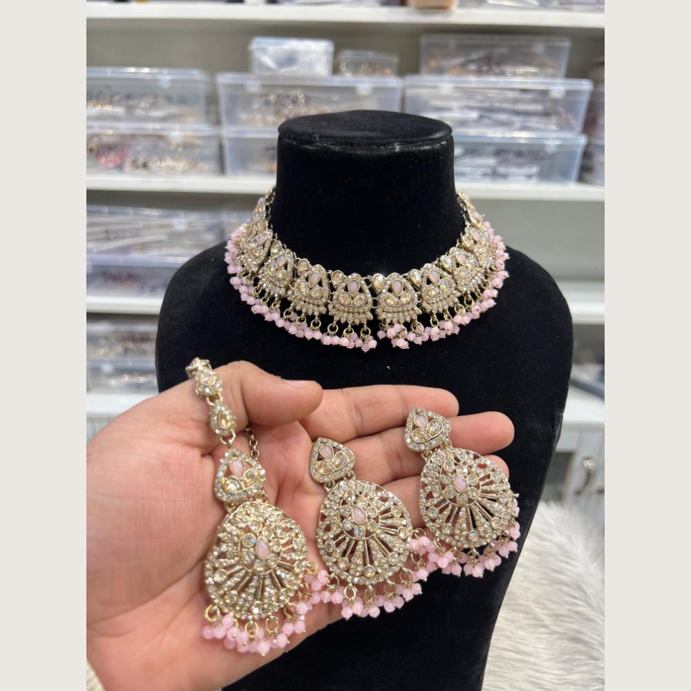 Hira Collections Premium Pota Stone And Austrian Stone Choker Necklace Set