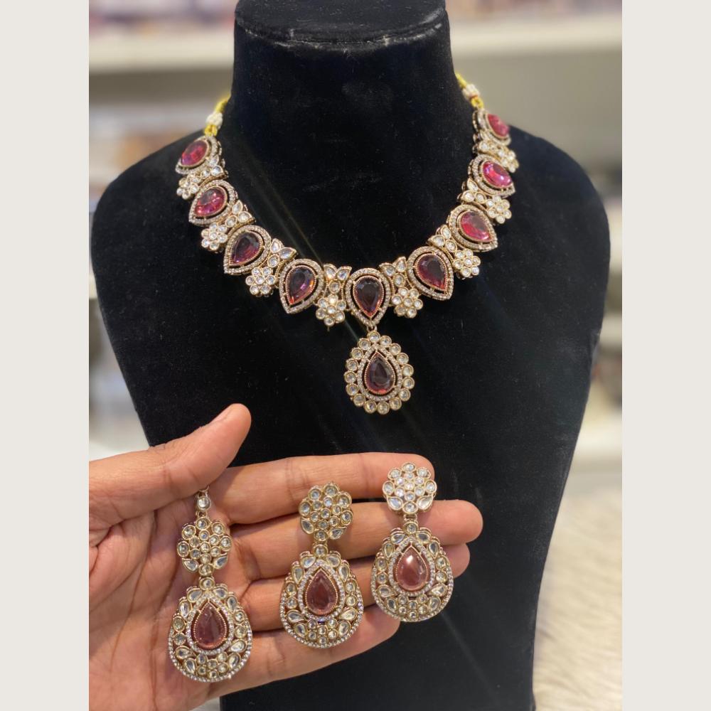 Hira Collections Premium Pota Stone Necklace Set