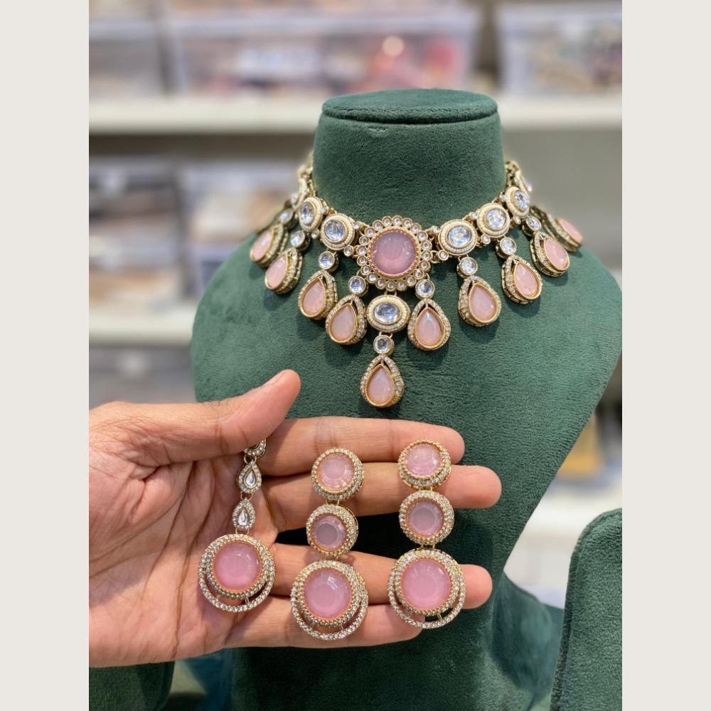 Hira Collections Premium Pota Stone And Austrian Stone Choker Necklace Set