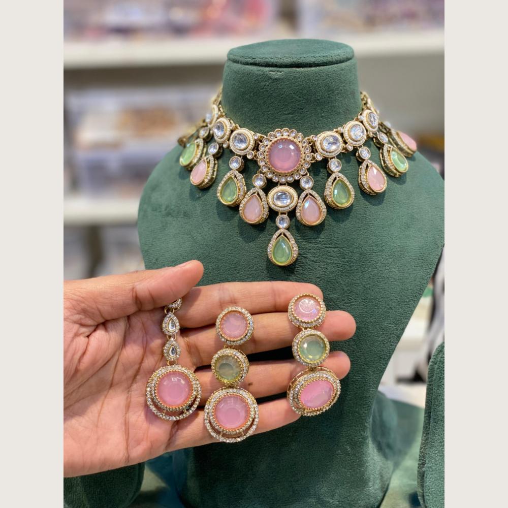 Hira Collections Premium Pota Stone And Austrian Stone Choker Necklace Set