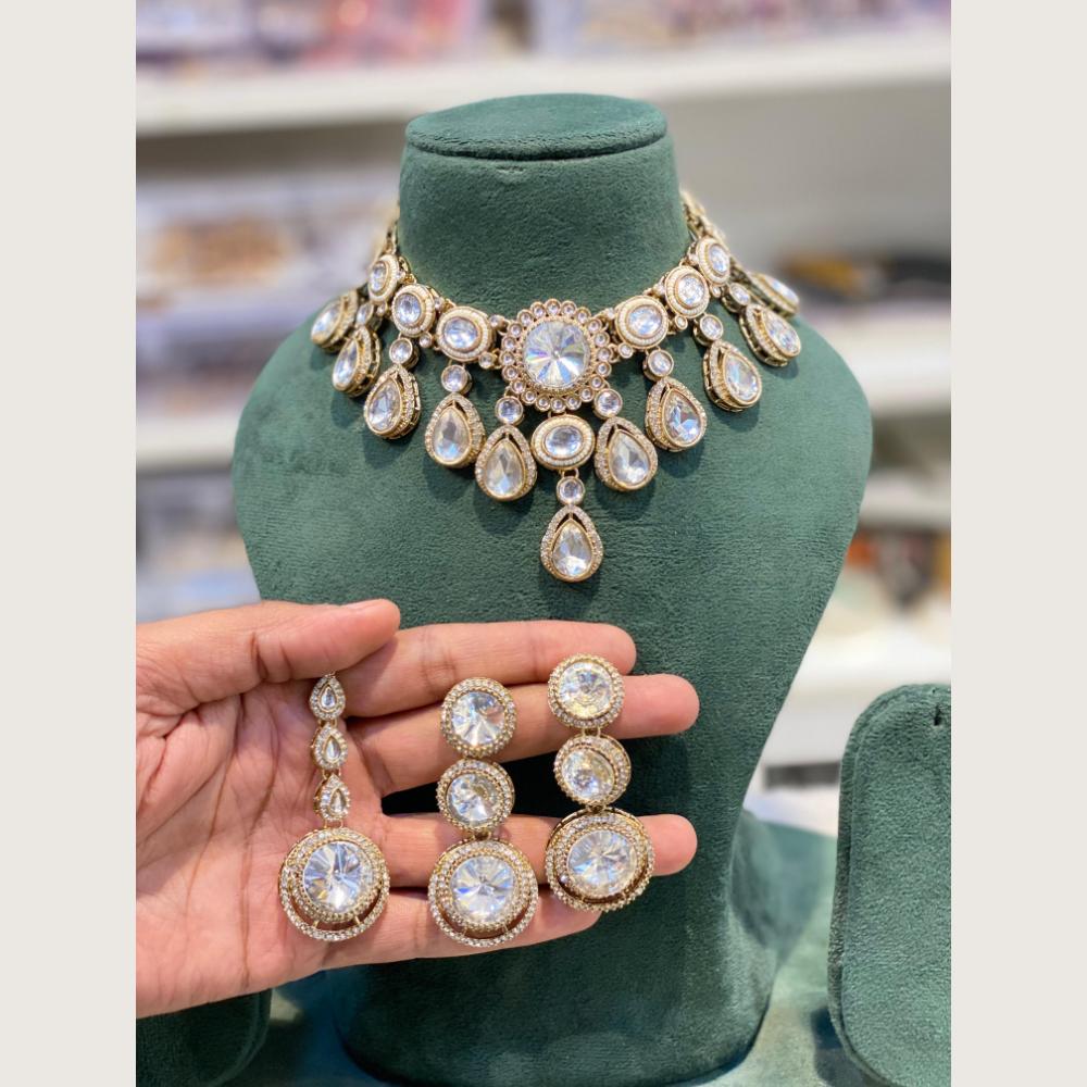 Hira Collections Premium Pota Stone And Austrian Stone Choker Necklace Set