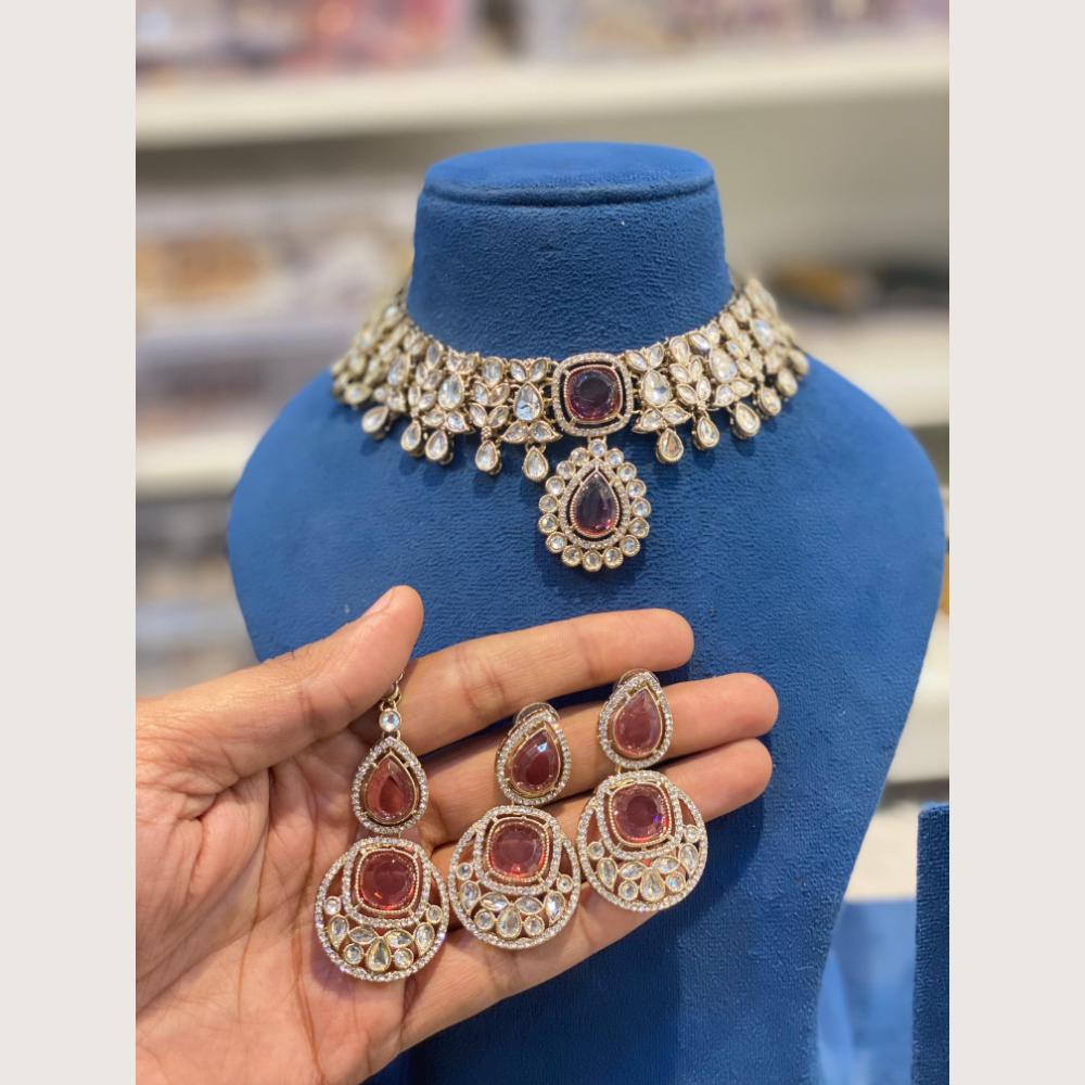 Hira Collections Premium Pota Stone And Austrian Stone Choker Necklace Set