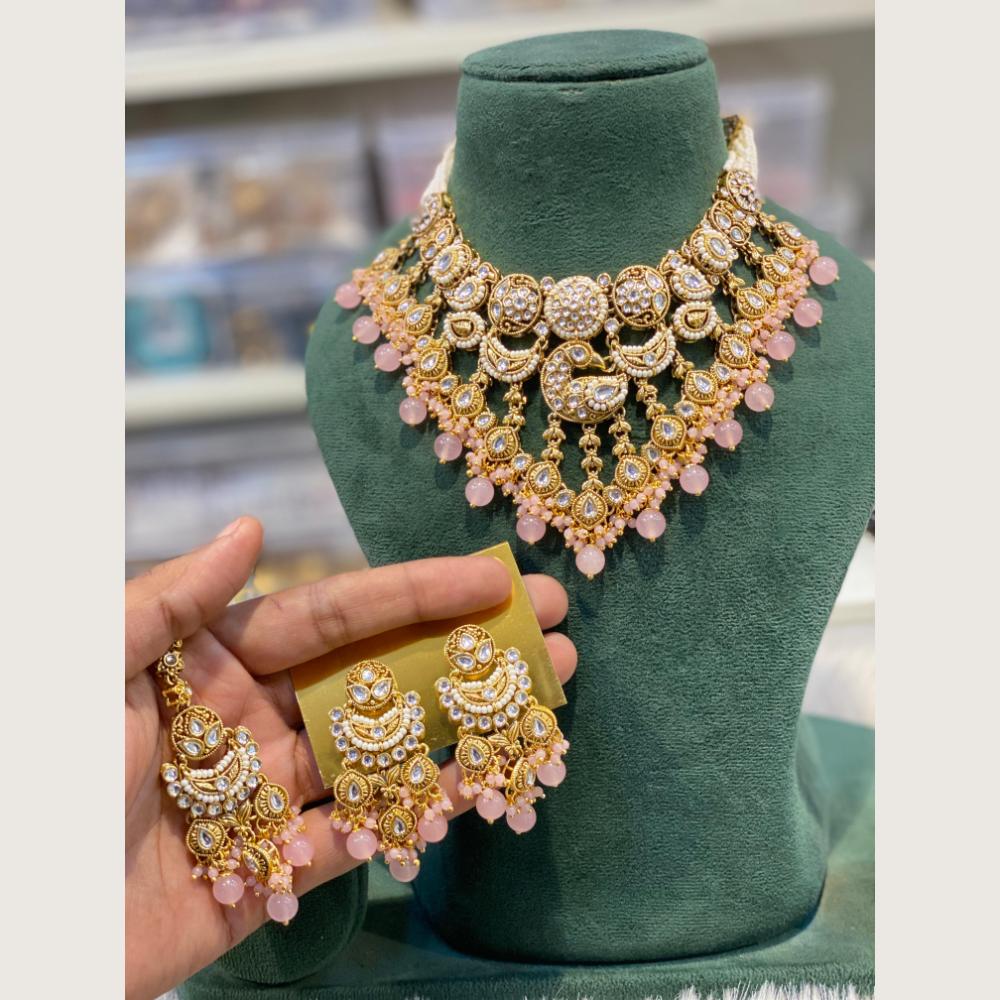 Hira Collections Royal Peacock Design Kundan Stone And Beads Meenakari Necklace Set