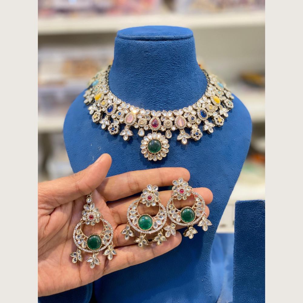 Hira Collections Premium Pota Stone And Austrian Stone Choker Necklace Set