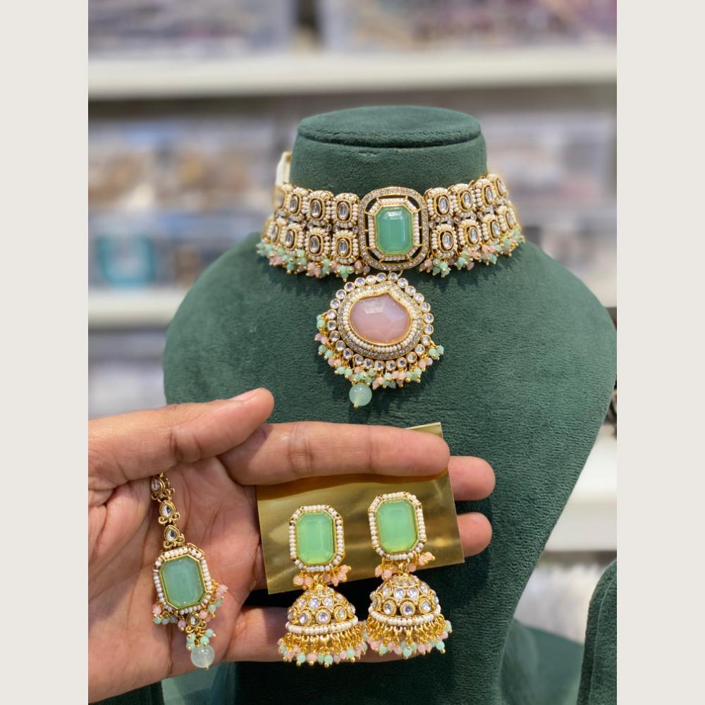 Hira Collections Classic Pota And Crystal Stone Beads Choker Necklace Set