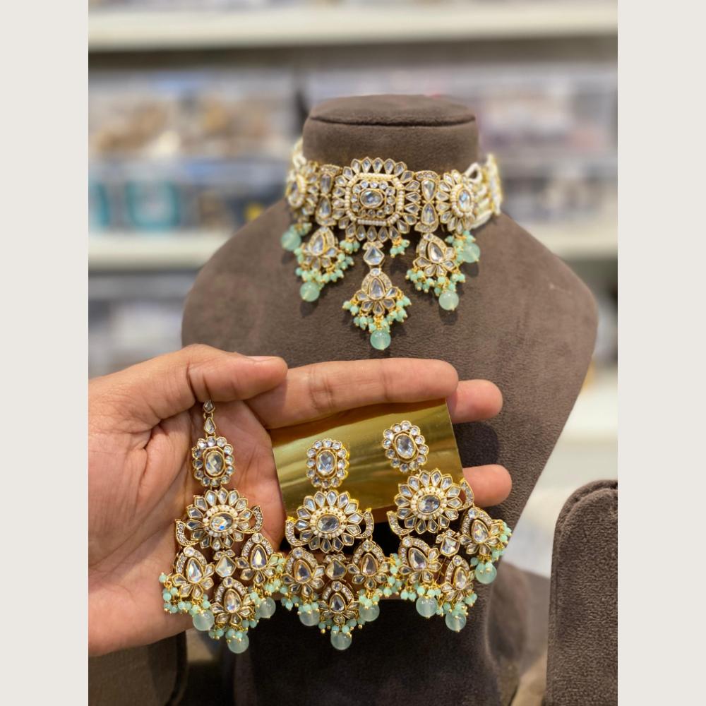 Hira Collections Classic Crystal Stone And Beads Choker Necklace Set