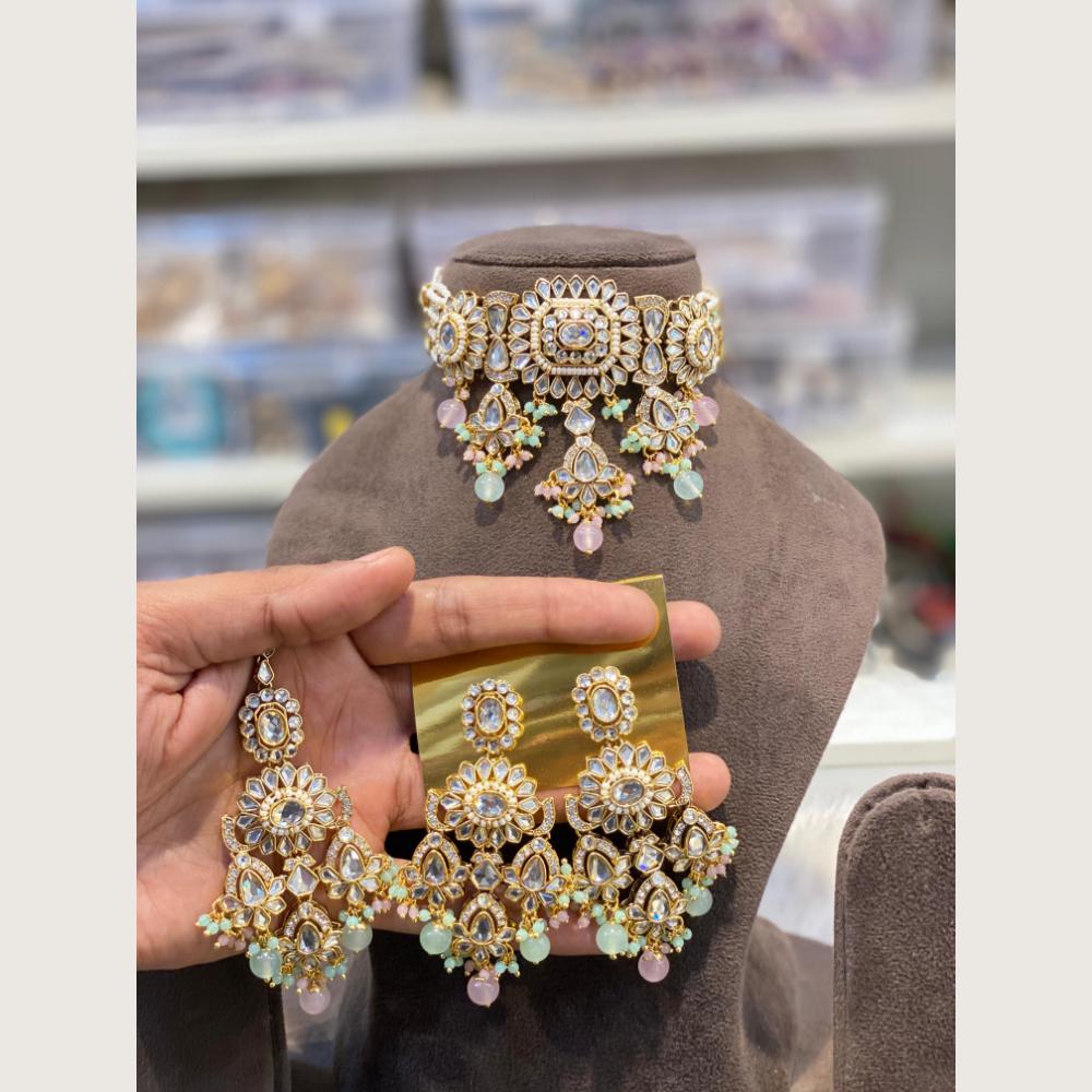 Hira Collections Classic Crystal Stone And Beads Choker Necklace Set