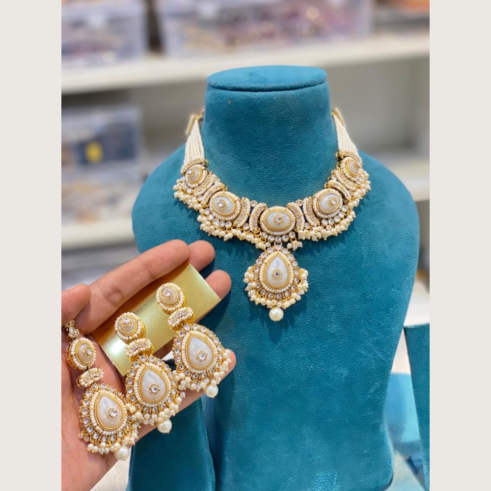 Hira Collections Premium Pota Stone And Austrian Stone Pearl Necklace Set