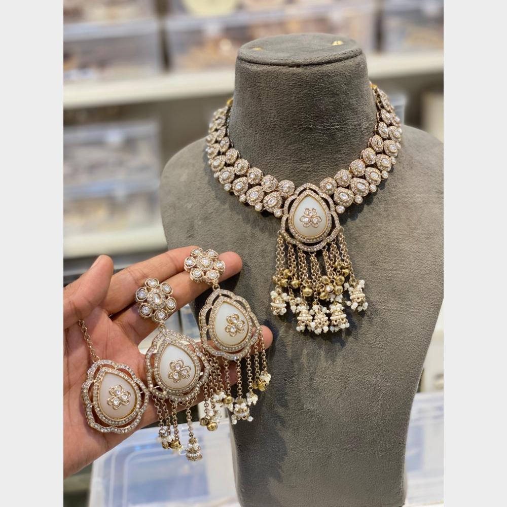 Hira Collections Classic Pota Stone Pearl And Austrian Stone Ghungroo Necklace Set