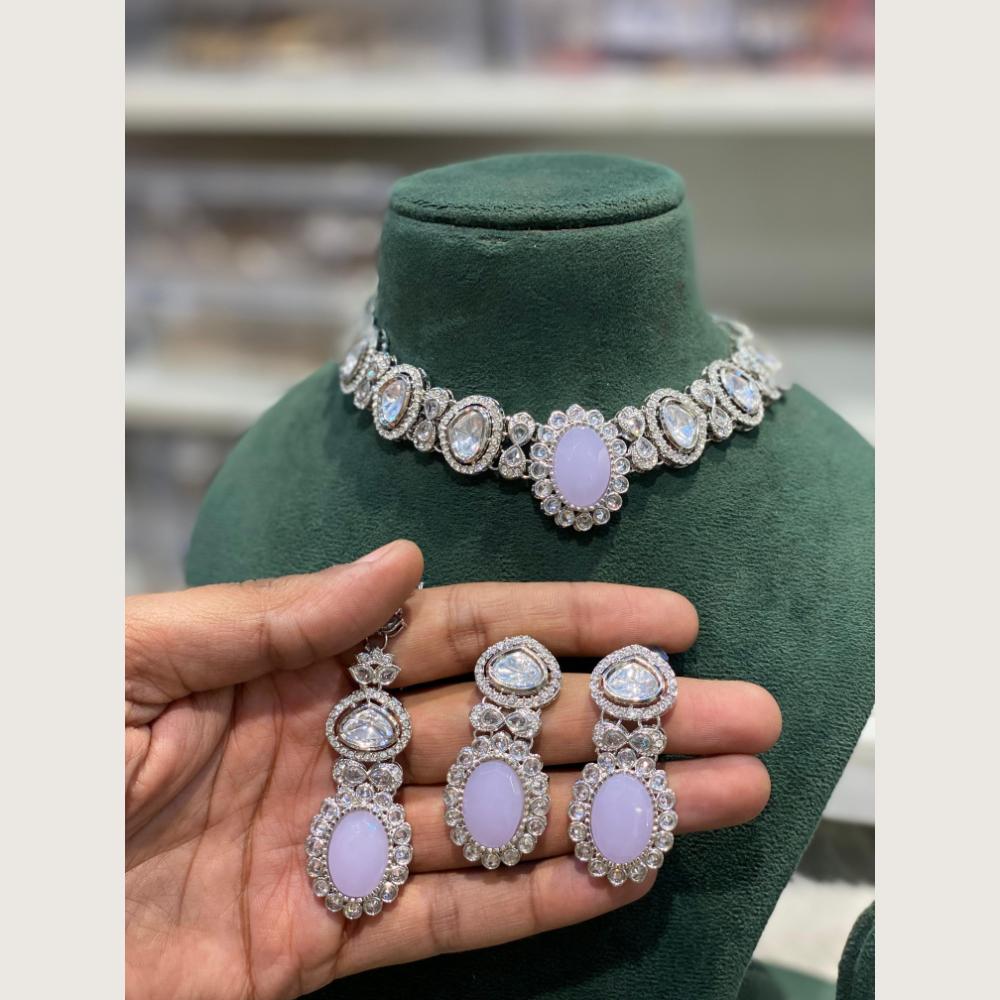 Hira Collections Indian Ethnic Pota Stone And Crystal Stone Necklace Set