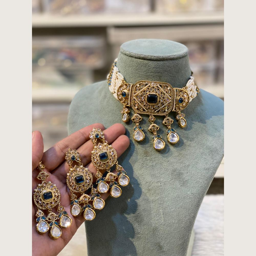 Hira Collections Indian Ethnic Crystal Stone And Pearl Choker Necklace Set
