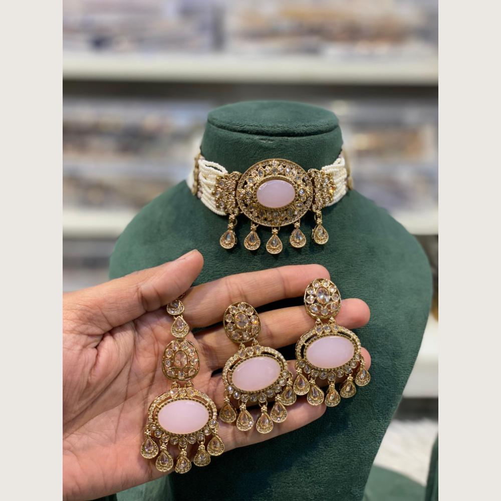 Hira Collections Indian Ethnic Crystal Stone And Pearl Choker Necklace Set