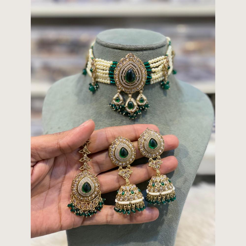 Hira Collections Indian Ethnic Crystal Stone And Pearl Choker Necklace Set