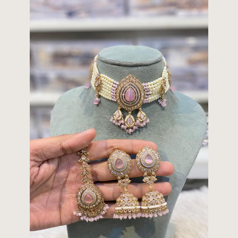 Hira Collections Indian Ethnic Crystal Stone And Pearl Choker Necklace Set