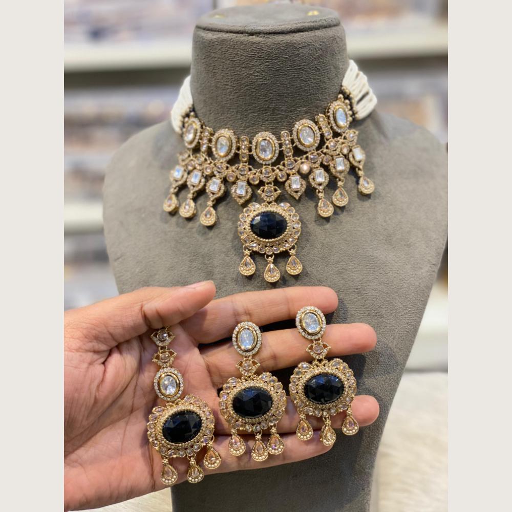 Hira Collections Indian Ethnic Crystal Stone And Pearl Choker Necklace Set