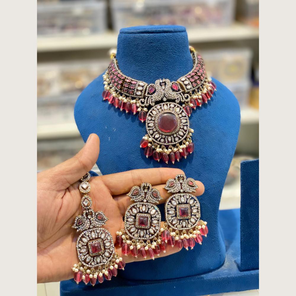 Hira Collections Indian Ethnic Crystal Stone And Pearl Choker Necklace Set