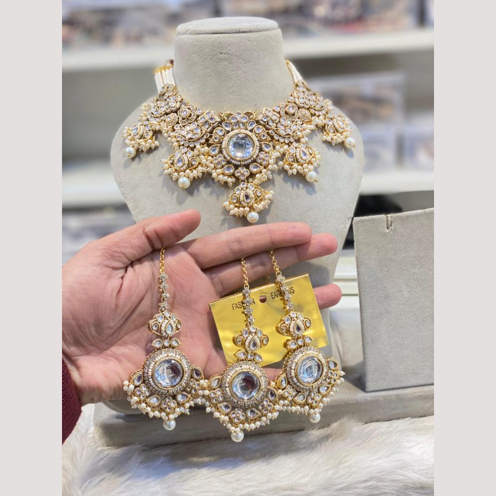 Hira Collections Royal Style Kundan Stone Pearl And Beads Choker Necklace Set