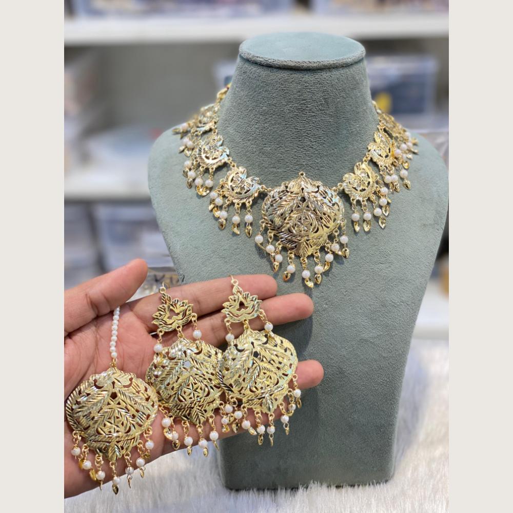 Hira Collections Designer Round Filigree Pearl Necklace Set