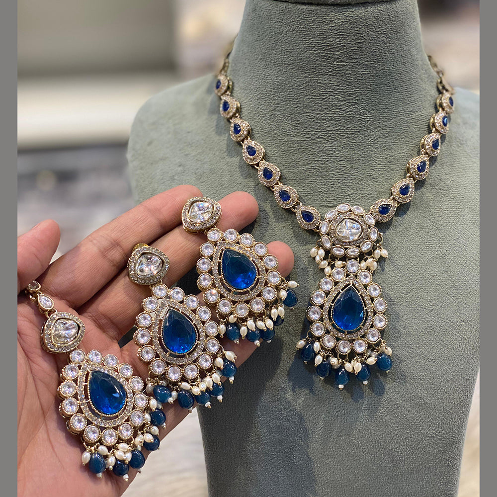Hira Collections Grand Crystal Stone And Pearl Necklace Set