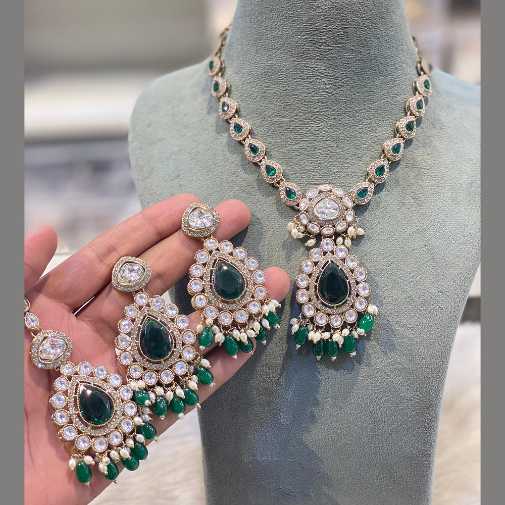 Hira Collections Grand Crystal Stone And Pearl Necklace Set