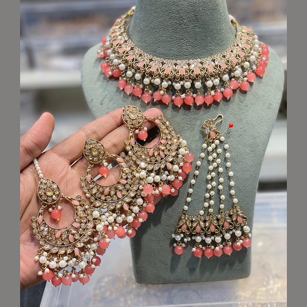 Hira Collections Grand Crystal Stone And Pearl Choker Necklace Set