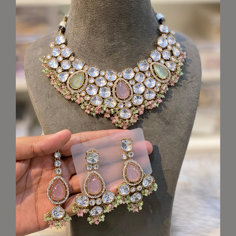 Hira Collections Grand Crystal Pearl And Austrian Stone Choker Necklace Set