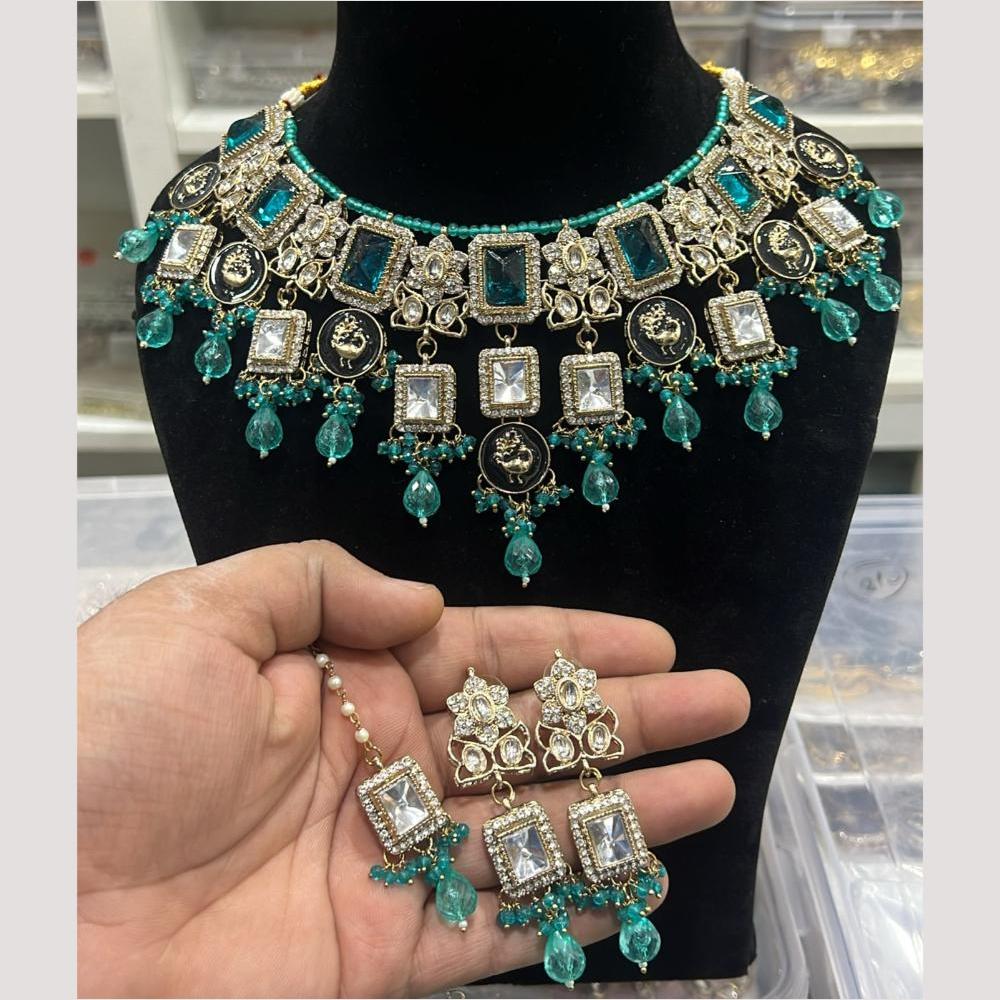 Hira Collections Grand Crystal Pearl And Austrian Stone Choker Necklace Set