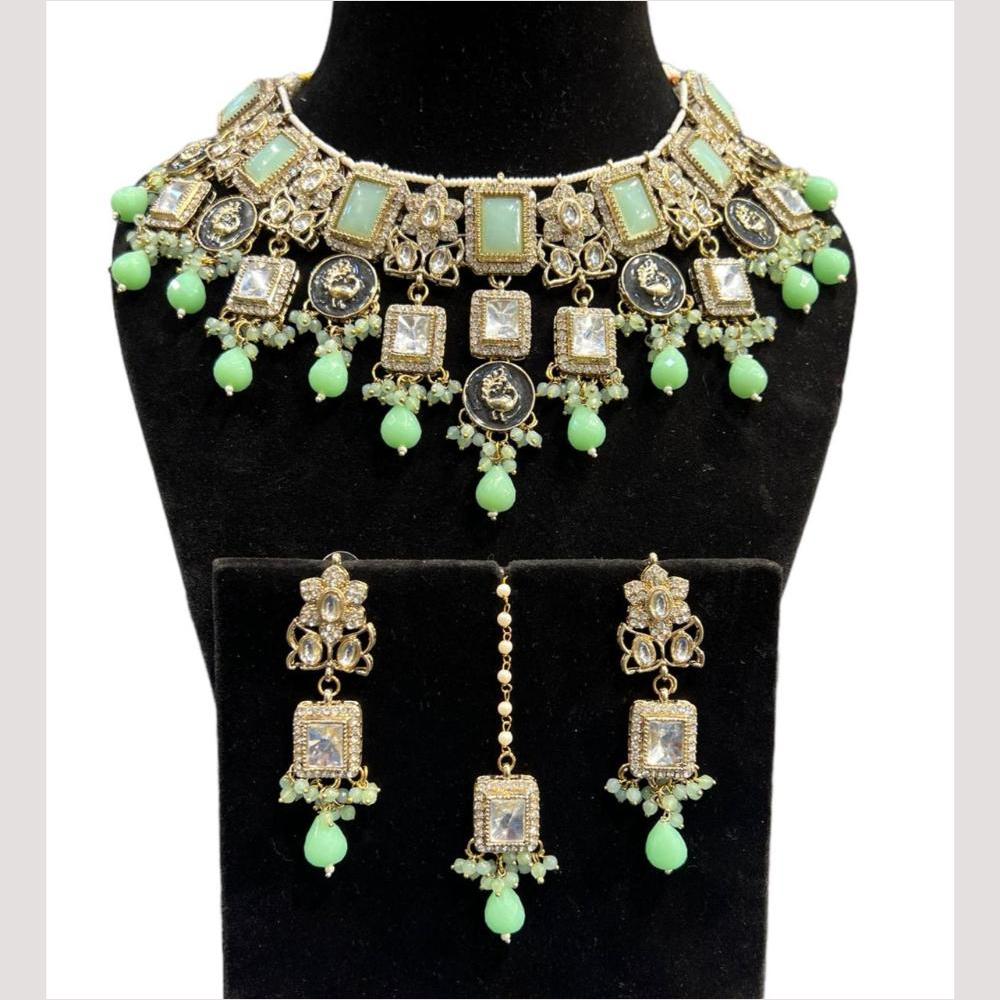 Hira Collections Grand Crystal Pearl And Austrian Stone Choker Necklace Set