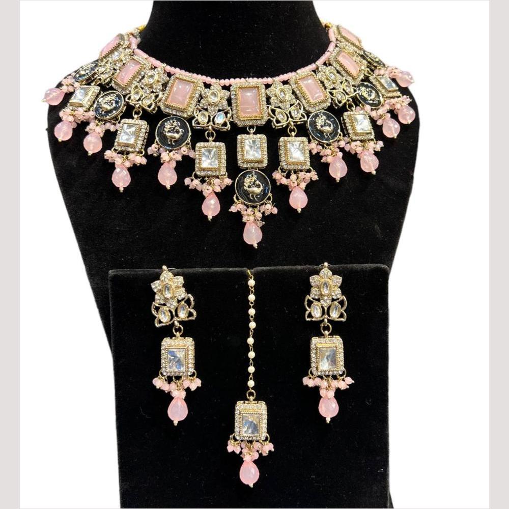 Hira Collections Grand Crystal Pearl And Austrian Stone Choker Necklace Set