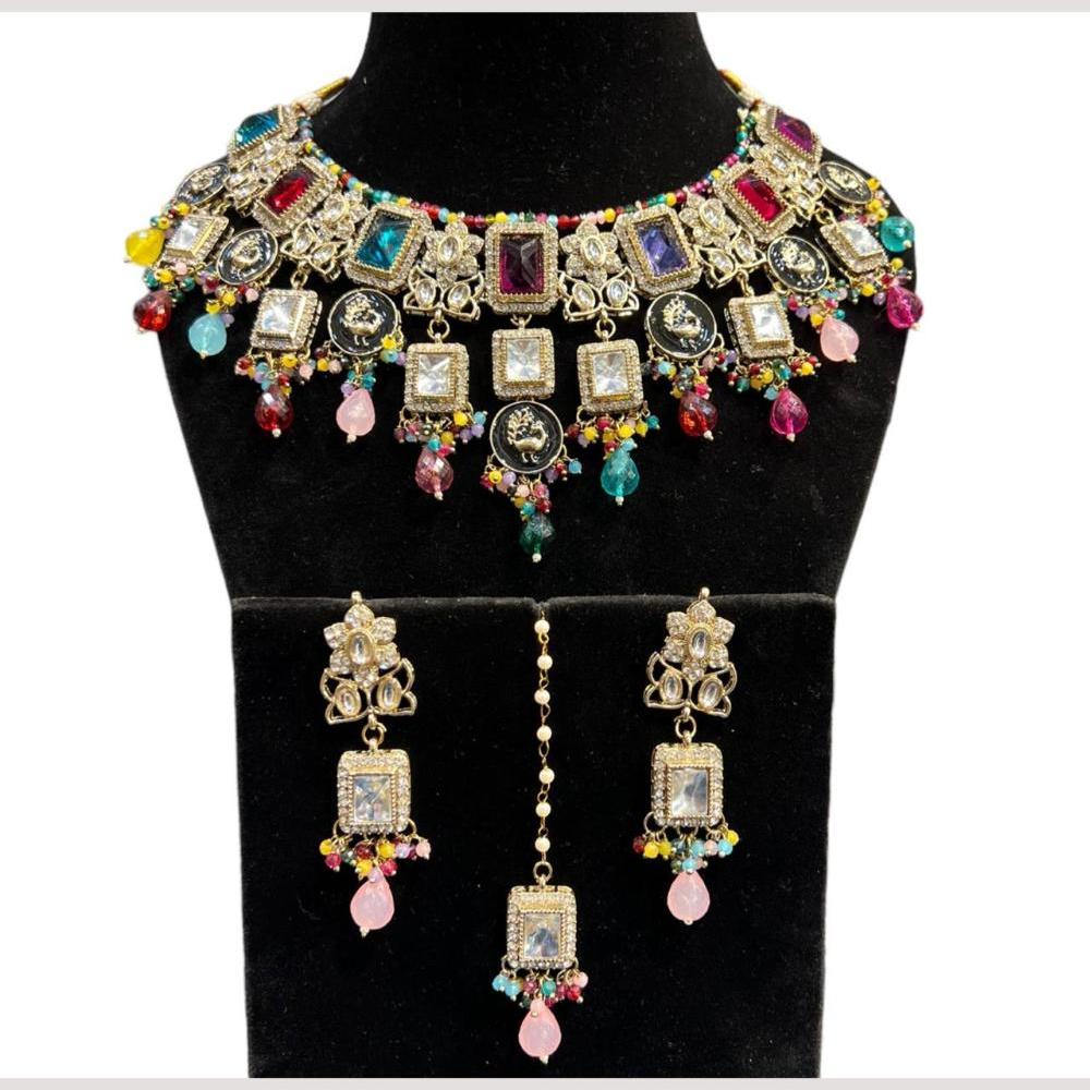 Hira Collections Grand Crystal Pearl And Austrian Stone Choker Necklace Set