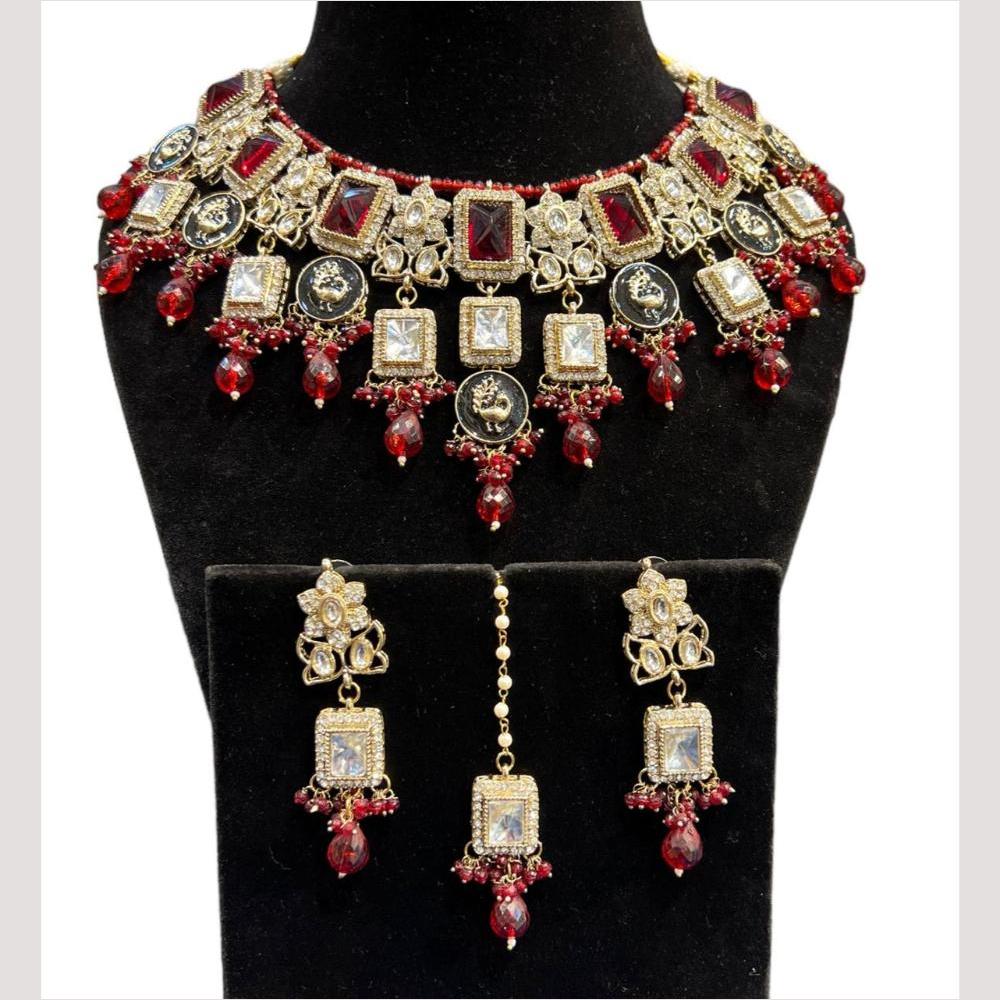 Hira Collections Grand Crystal Pearl And Austrian Stone Choker Necklace Set