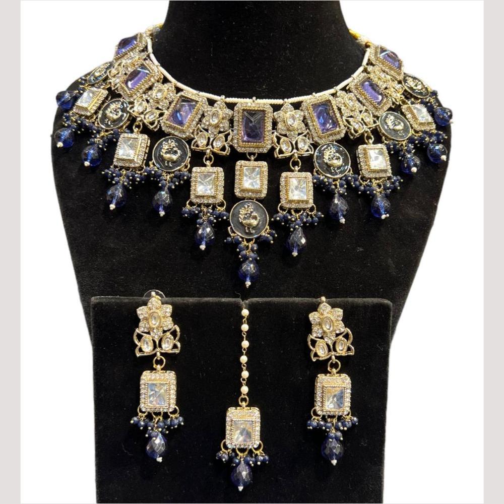 Hira Collections Grand Crystal Pearl And Austrian Stone Choker Necklace Set