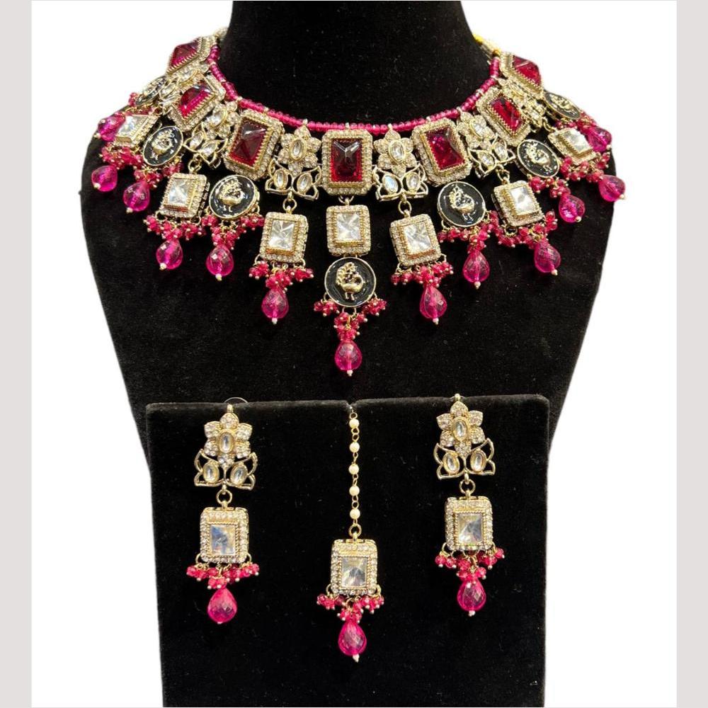 Hira Collections Grand Crystal Pearl And Austrian Stone Choker Necklace Set