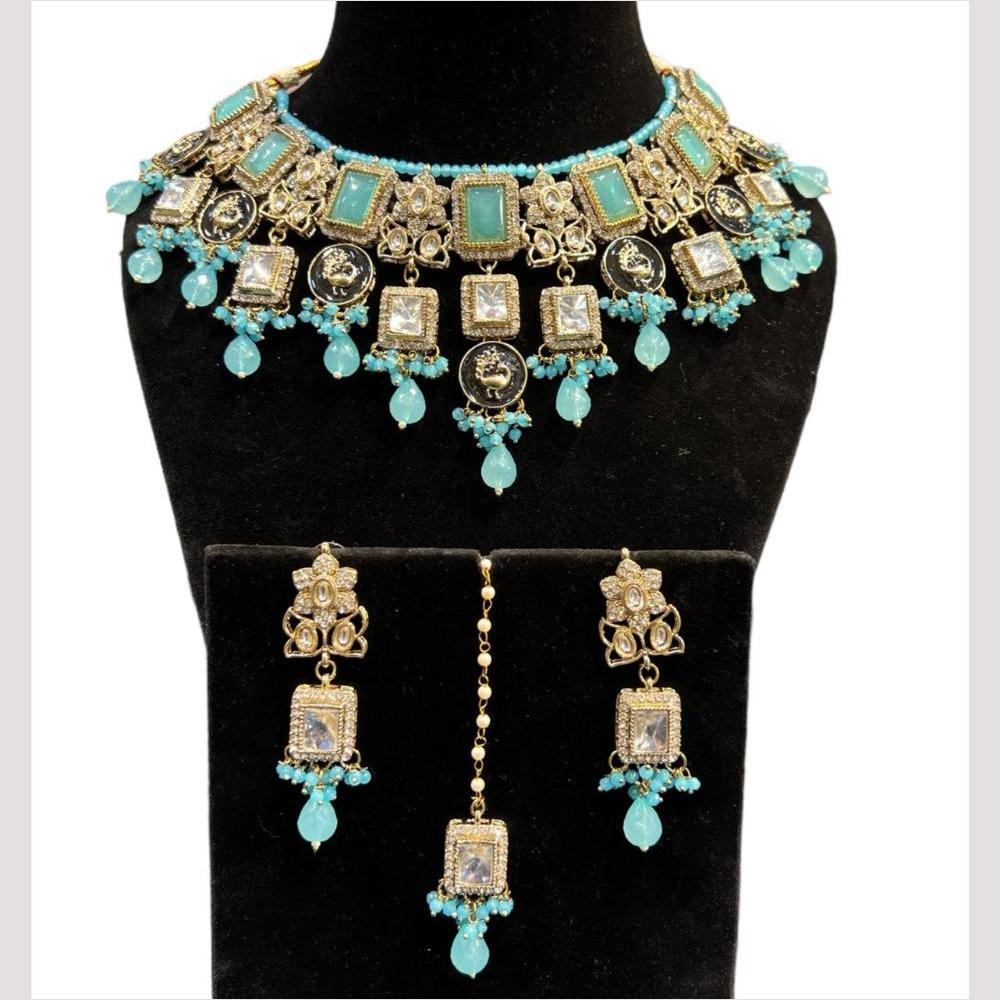 Hira Collections Grand Crystal Pearl And Austrian Stone Choker Necklace Set
