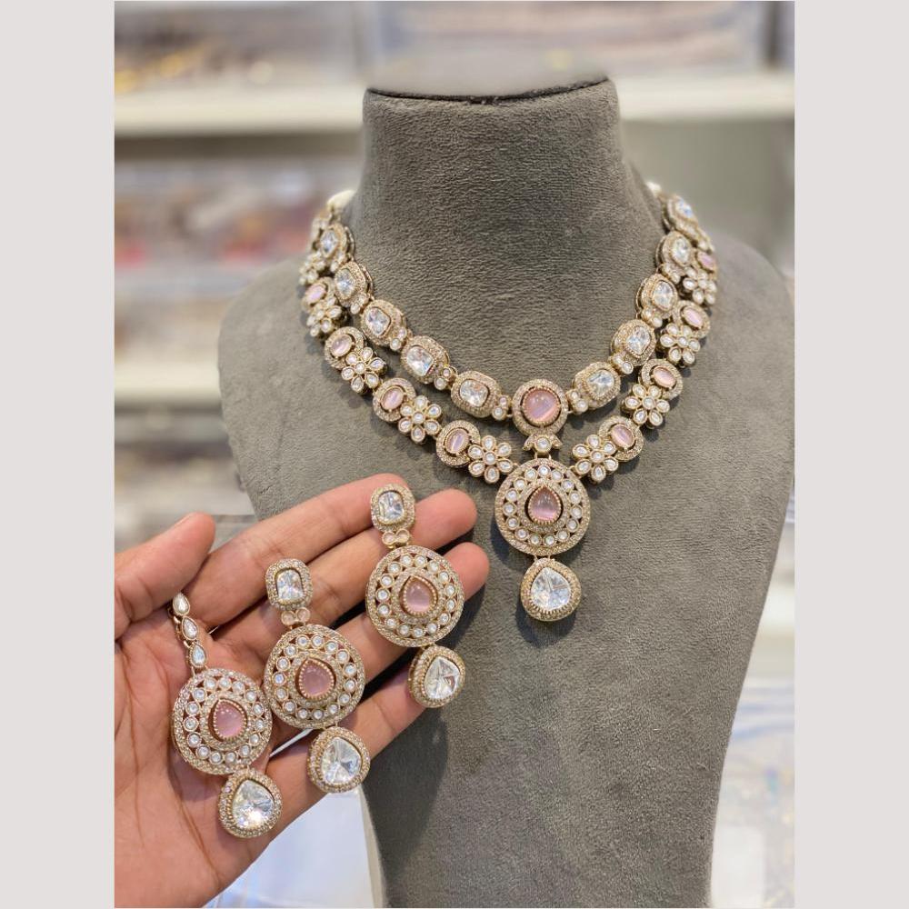 Hira Collections Glamorous Kundan And Pota Stone Necklace Set