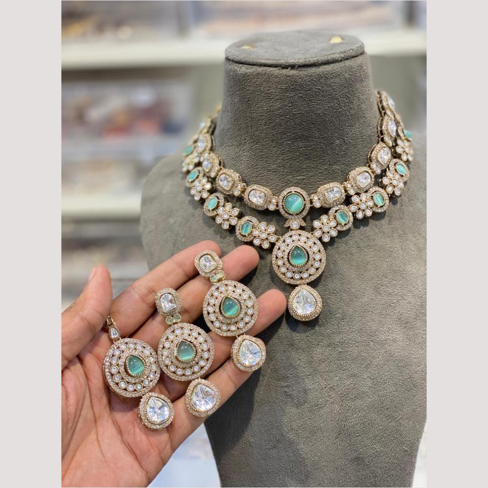 Hira Collections Glamorous Kundan And Pota Stone Necklace Set