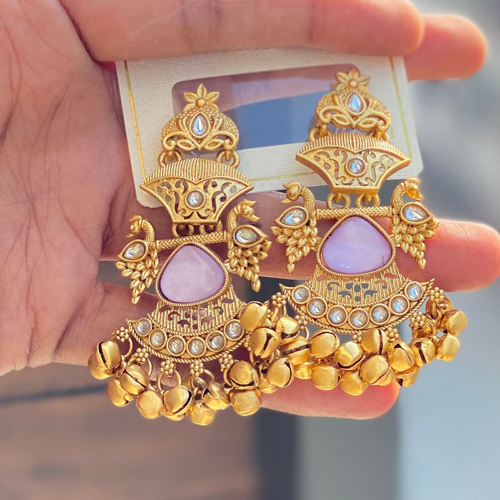 Hira Collections Luxury Kundan Stone And Ghungroo Dangler Earrings