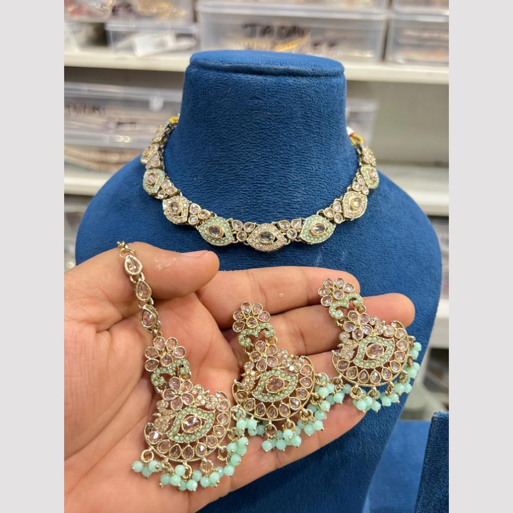 Hira Collections Designer Crystal Stone Pearl And Beaded Choker Necklace Set