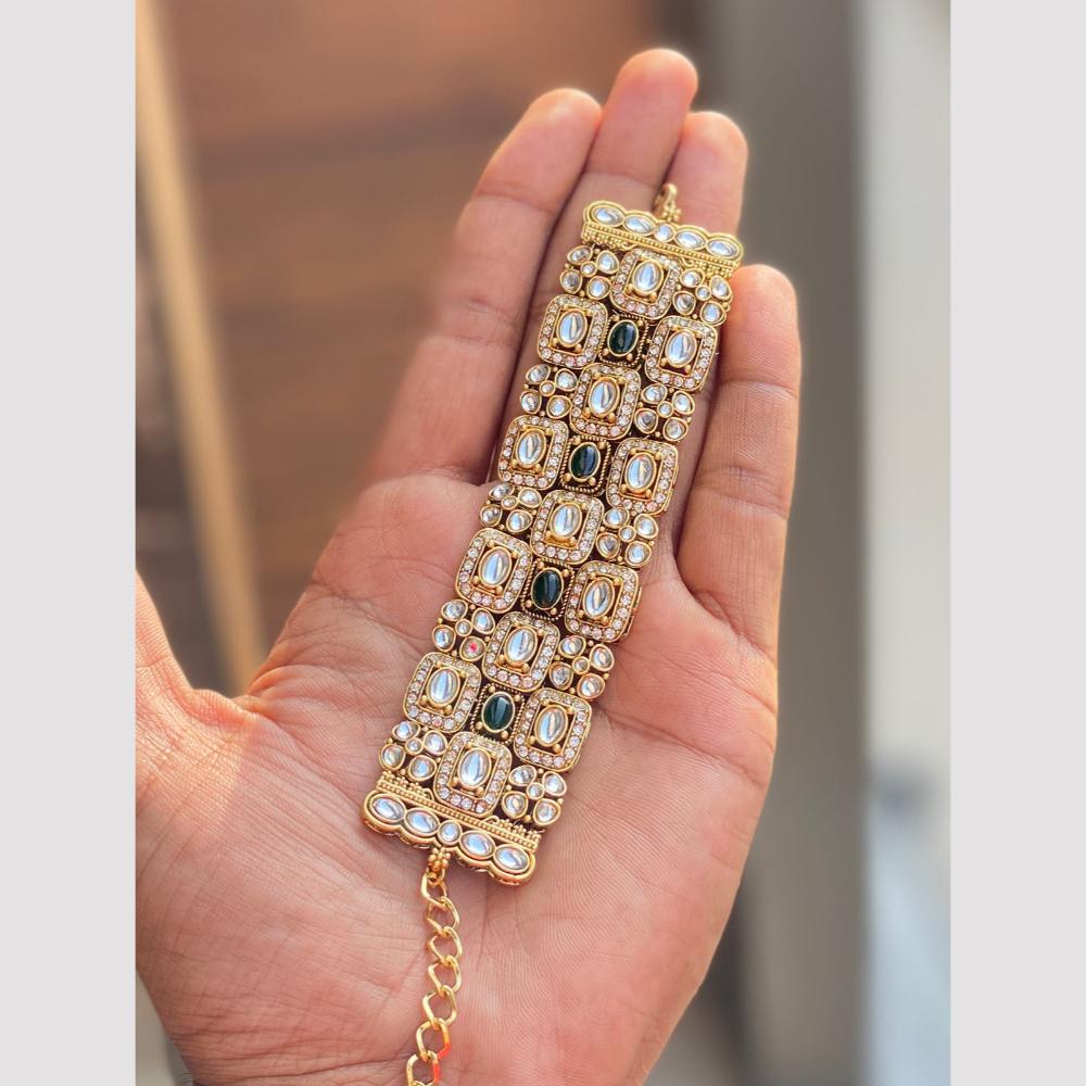 Hira Collections Graceful Pota Stone And Kundan Stone Adjustable Bracelet