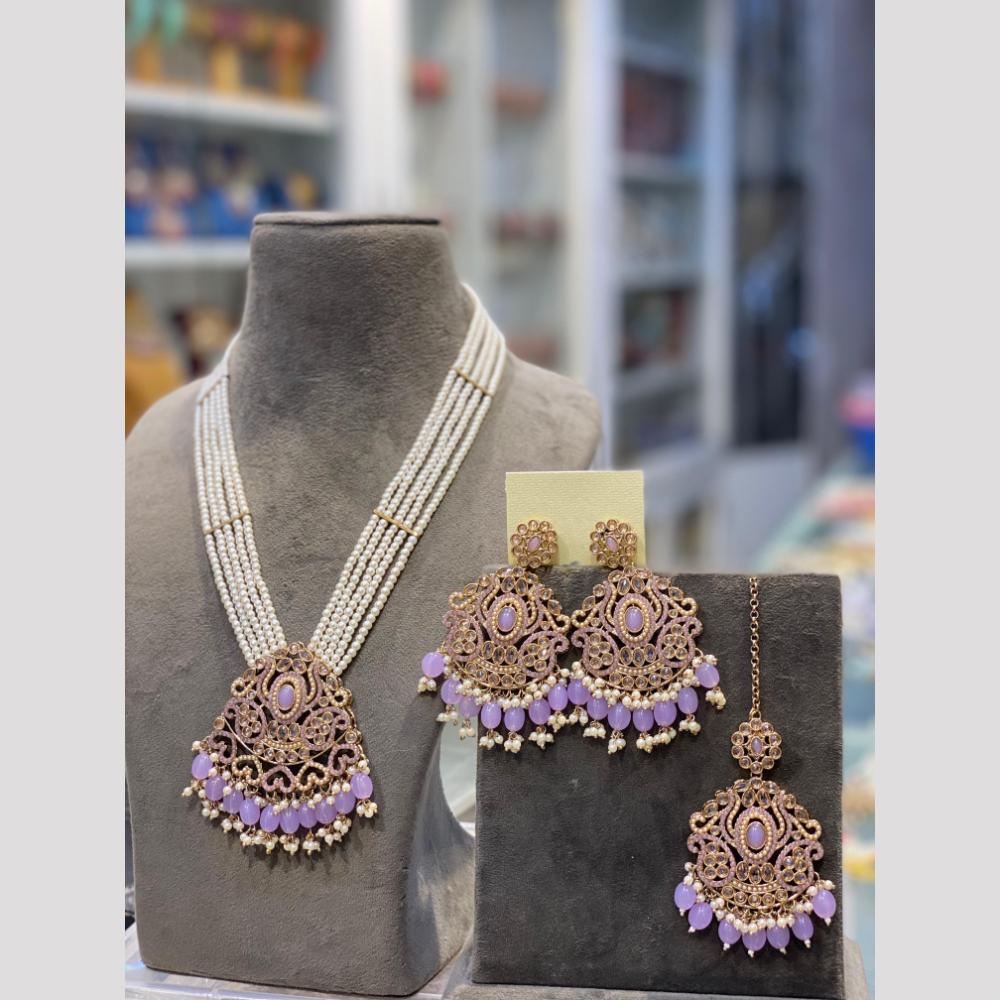 Hira Collections Elegant Crystal Stone Beads And Pearl Long Necklace Set