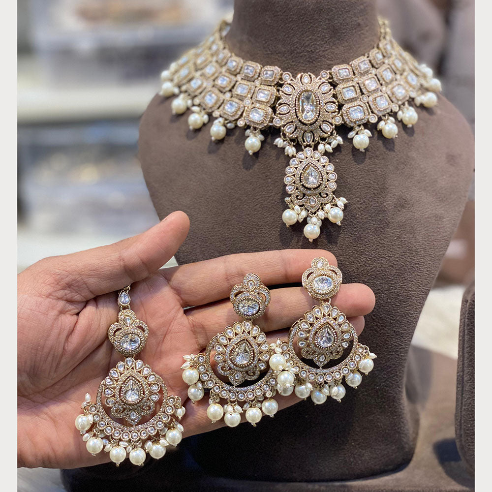 Hira Collections Glamorous Pota Stone And Pearl Choker Necklace Set