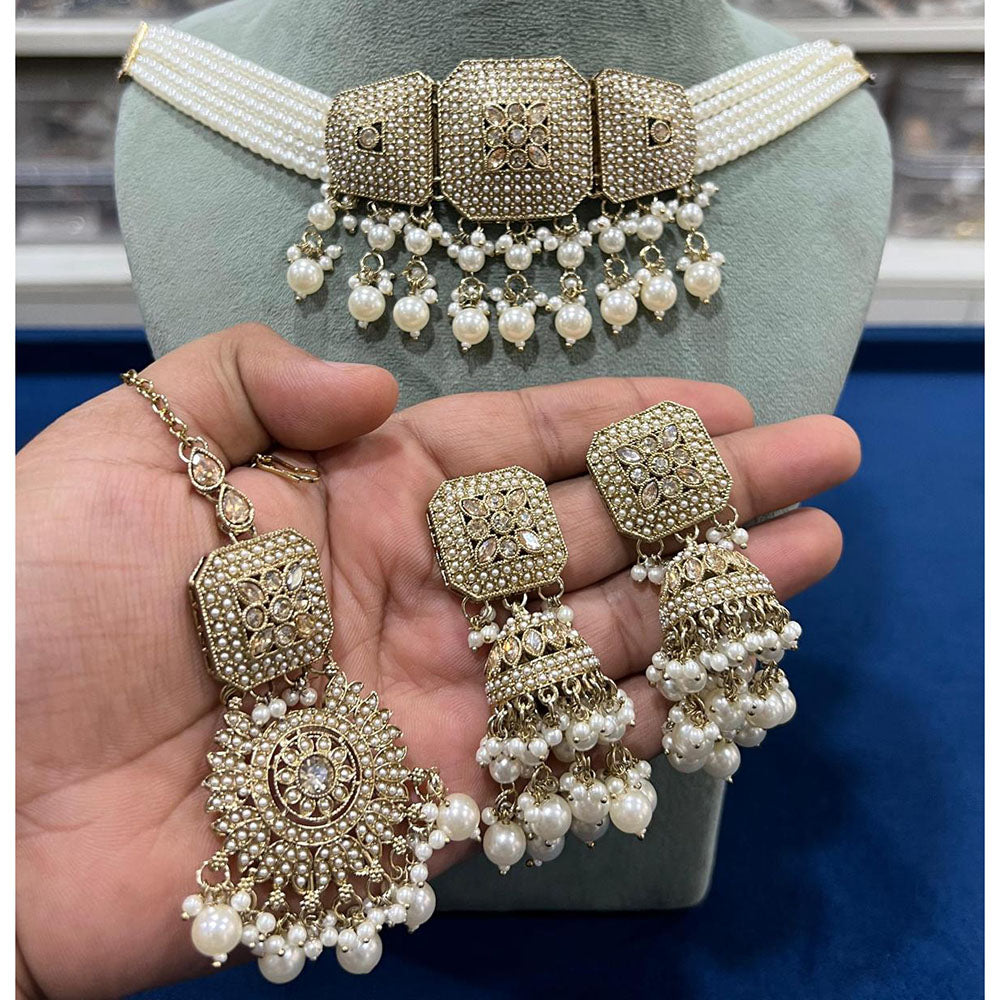 Hira Collection Crystal Stone And Beads Choker Necklace Set