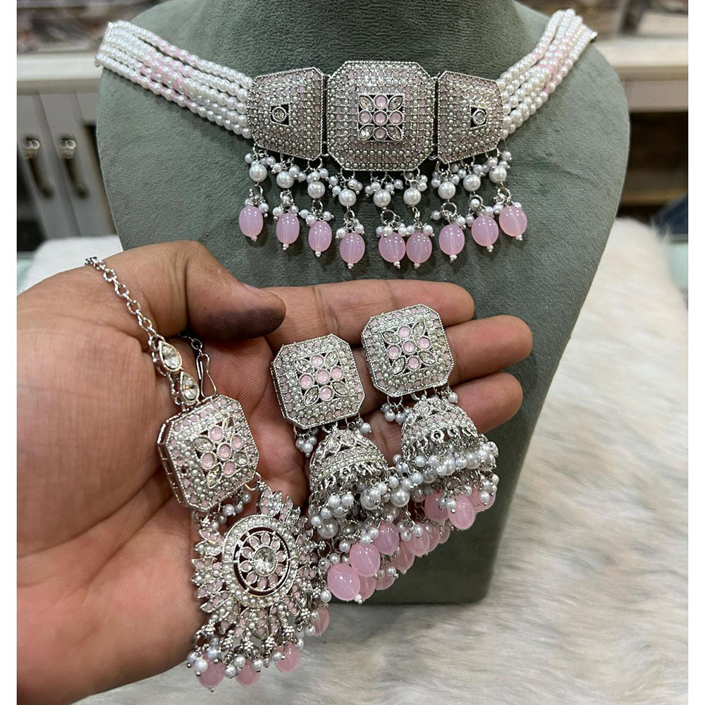 Hira Collection Crystal Stone And Beads Choker Necklace Set