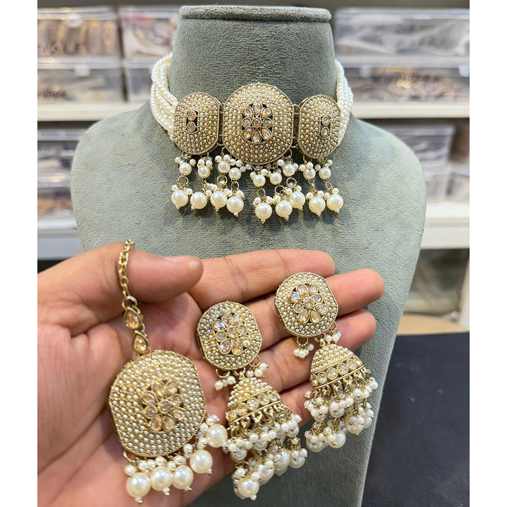 Hira Collection Crystal Stone And Beads Choker Necklace Set