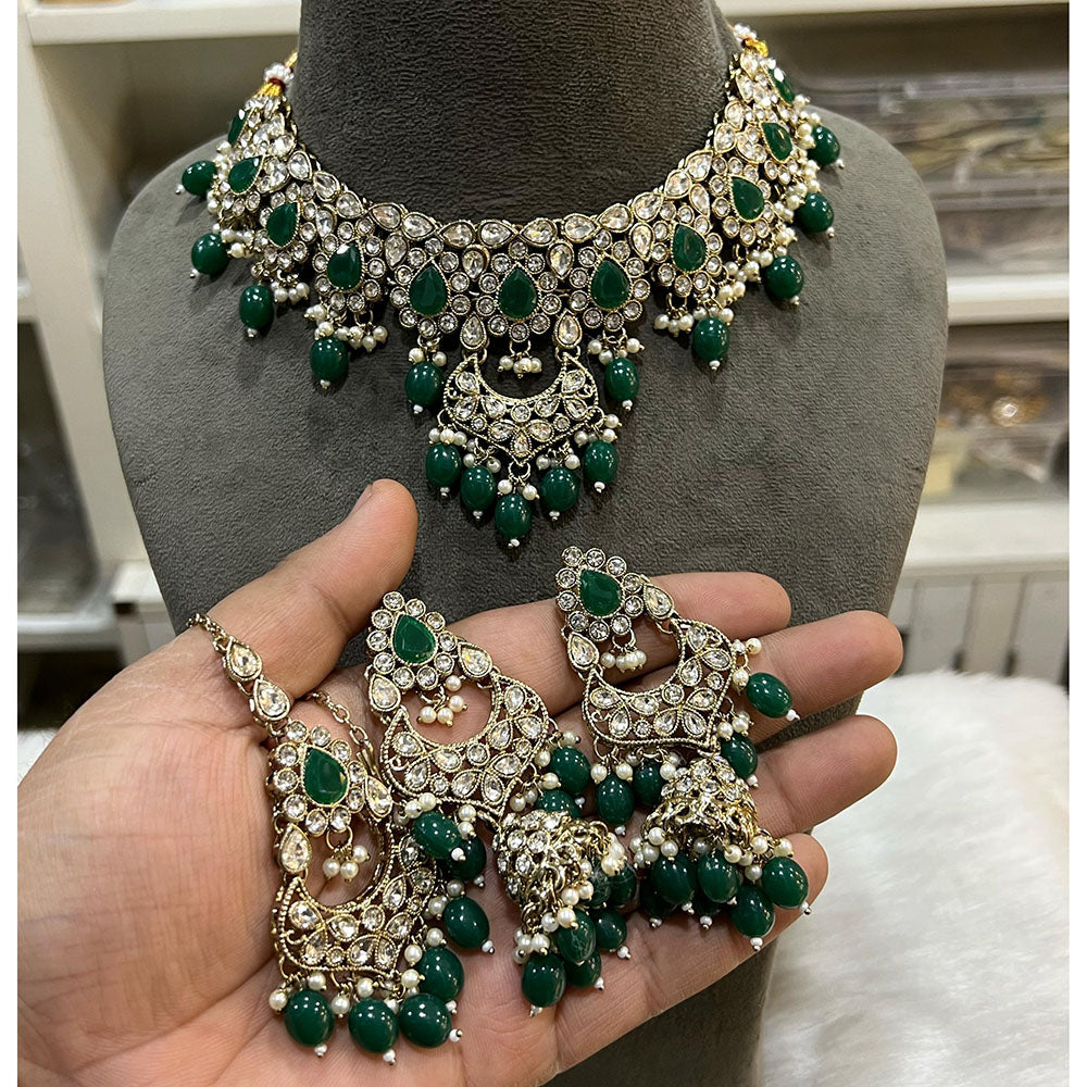 Hira Collection Crystal Stone And Beads Choker Necklace Set