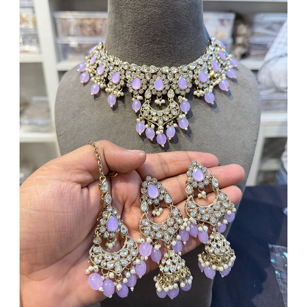 Hira Collection Crystal Stone And Beads Choker Necklace Set