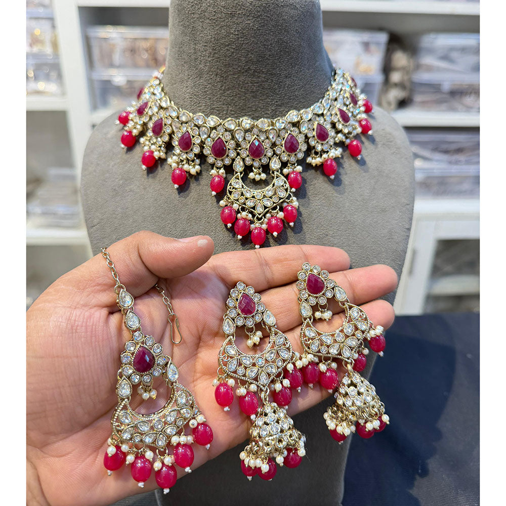 Hira Collection Crystal Stone And Beads Choker Necklace Set