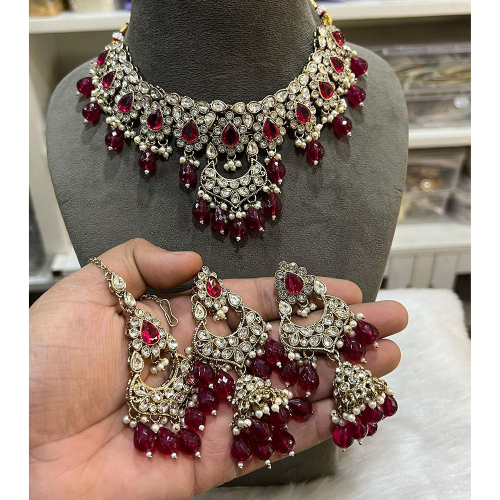 Hira Collection Crystal Stone And Beads Choker Necklace Set