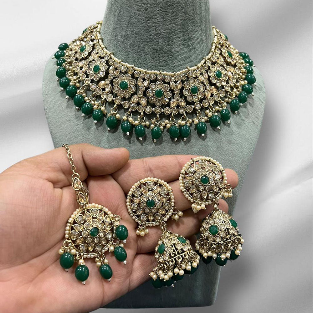 Hira Collection Crystal Stone And Beads Choker Necklace Set